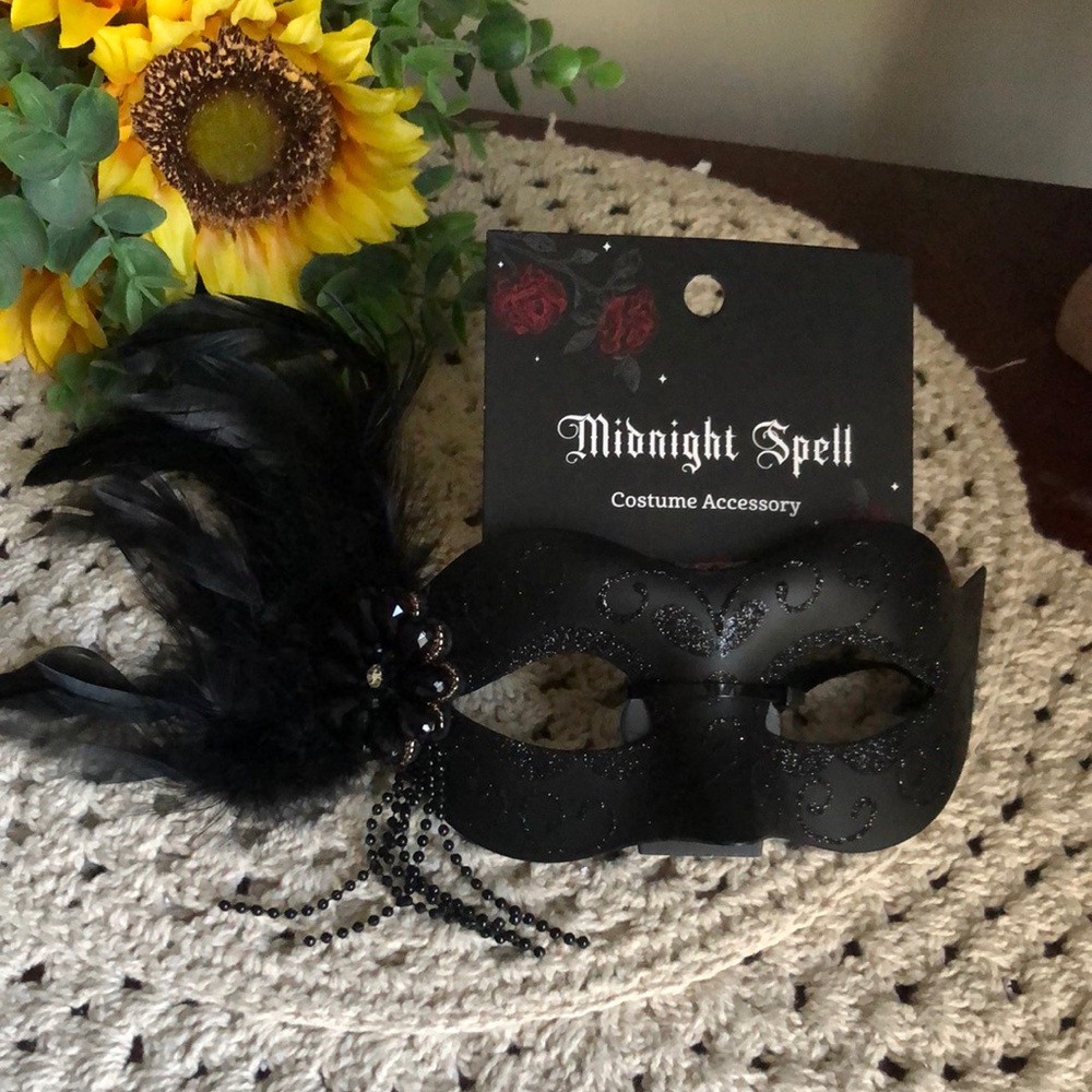 Black Feather Masquerade Mask - Halloween Costume Accessory